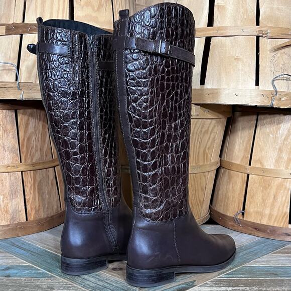 Clarks Hopedale Wish Brown Croc Embossed Leather Tall Riding Boots Womens Size 8 - Picture 5 of 16